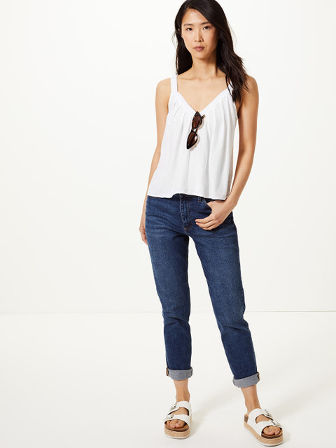 

Marks & Spencer Women White Solid A-Line Pure Cotton Top