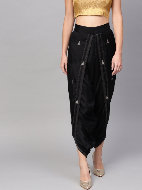 

W Women Black & Silver Embroidered Dhoti Pants