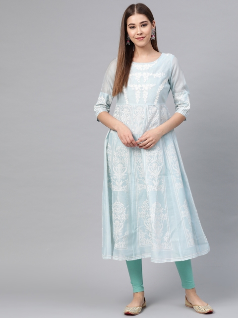 

W Women Blue & White Printed A-Line Kurta