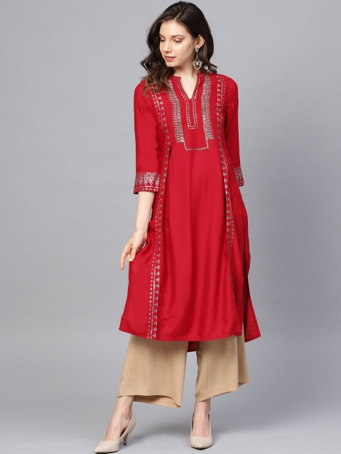 

W Women Red Yoke Design A-Line Kurta