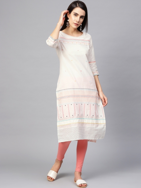 

W Women Off-White Printed Straight Kurta