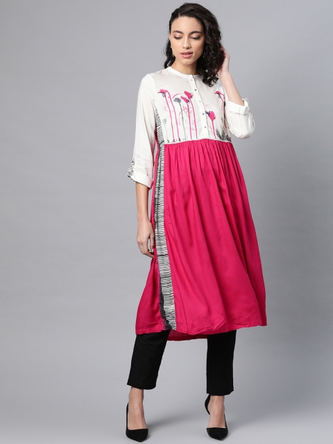 

W Women Pink & White Printed A-Line Kurta