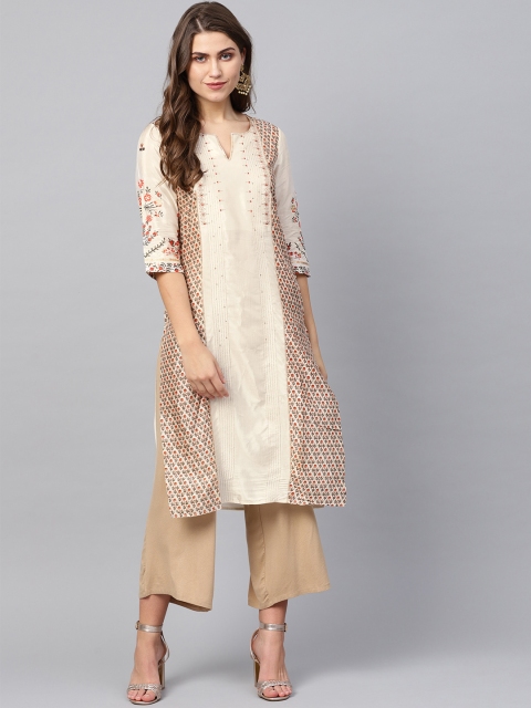 

W Women Off-White & Red Floral Print Straight Kurta