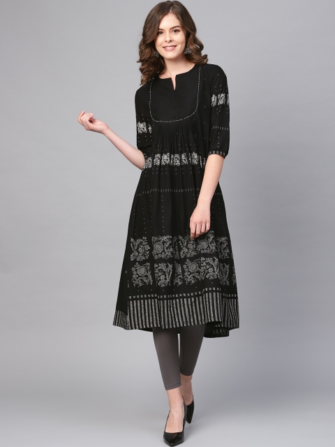 

W Women Black & Off-White Printed A-Line Kurta
