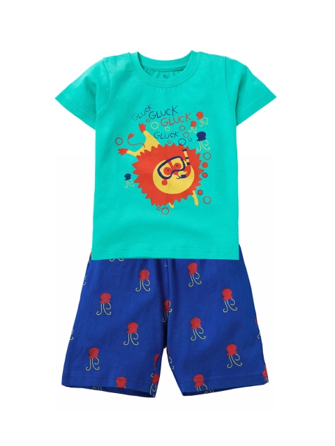 

KiddoPanti Boys Blue Printed T-shirt with Shorts