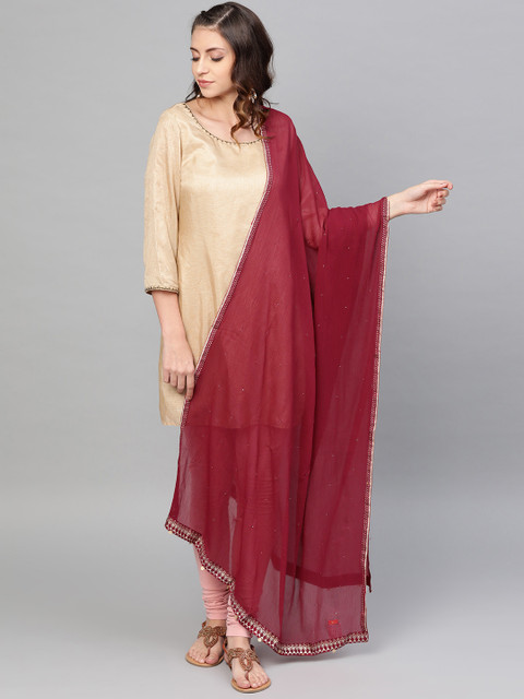 

W Maroon Mukaish Work Dupatta