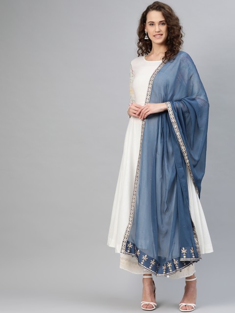 

W Blue Mukaish Work Dupatta