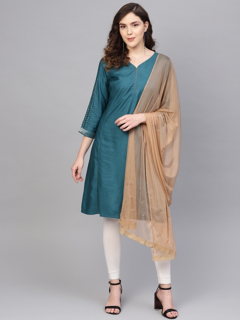

W Brown Solid Net Dupatta with Sequinned Detail