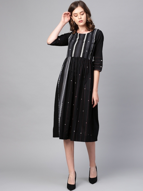 

W Women Black & White Striped A-Line Dress