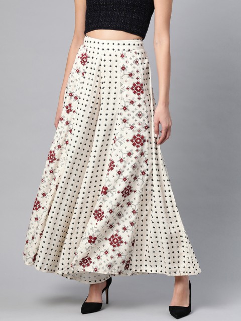 

W Women Beige & Black Printed Flared Palazzos