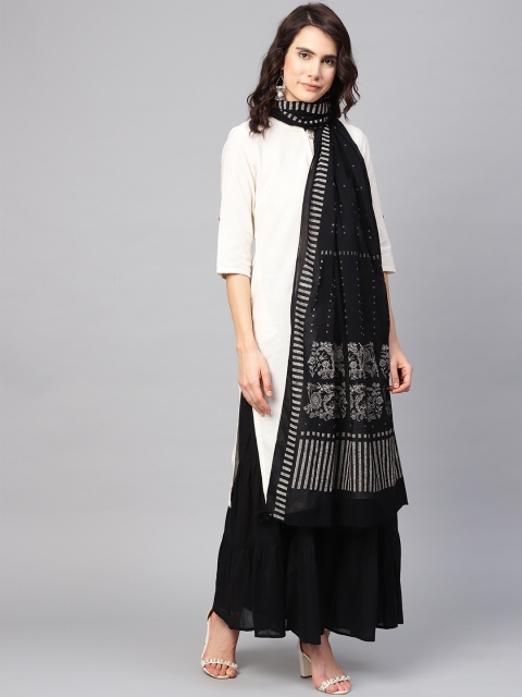 

W Black & Off-White Printed Pure Cotton Dupatta