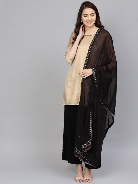 

W Black Solid Mukaish Work Dupatta