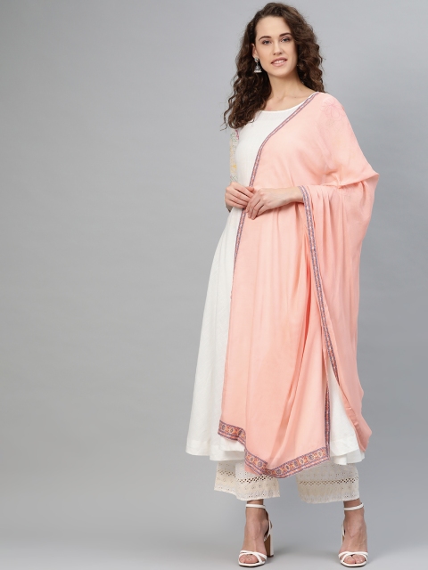 

W Peach-Coloured Solid Dupatta