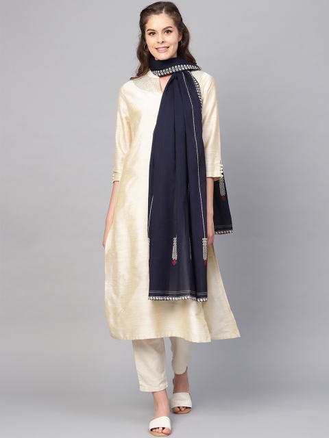 

W Navy Solid Pure Cotton Dupatta, Navy blue