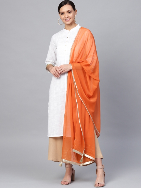 

W Women Rust Orange Mukaish Solid Dupatta