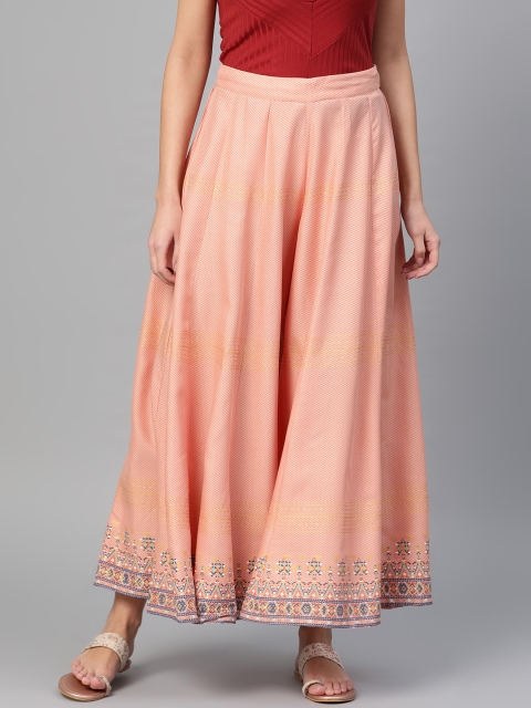 

W Women Peach-Coloured & Golden Striped Flared Palazzos