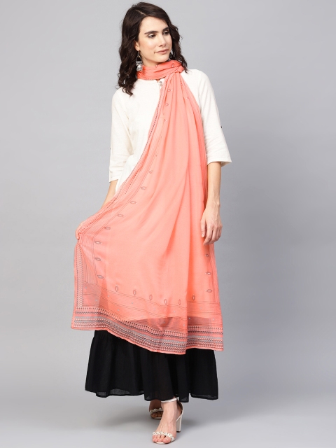 

W Peach-Coloured Solid Dupatta