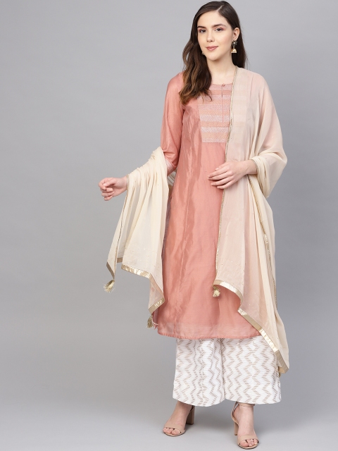 

W Beige Mukaish Work Dupatta