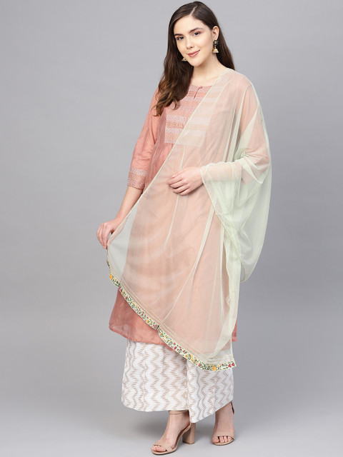 

W Green Solid Net Dupatta with Gota Patti Border