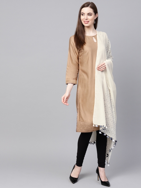 

W Off-White & Blue Woven Design Pure Cotton Dupatta