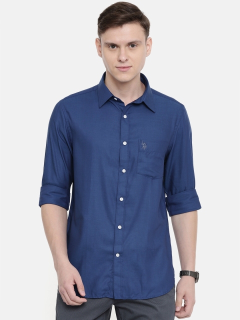 

U.S. Polo Assn. Men Blue Tailored Fit Solid Casual Shirt