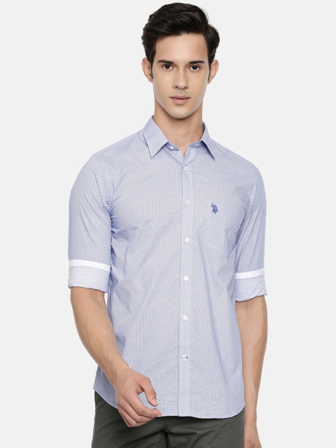 

U.S. Polo Assn. Men Blue & White Tailored Fit Printed Casual Shirt