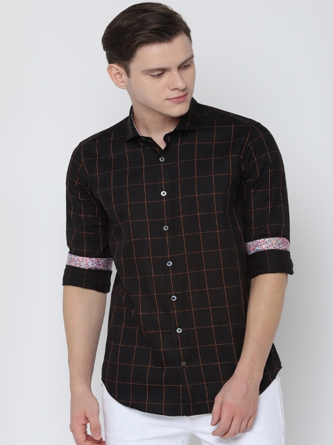 

SIMON CARTER LONDON Men Black Tight Slim Fit Checked Casual Shirt