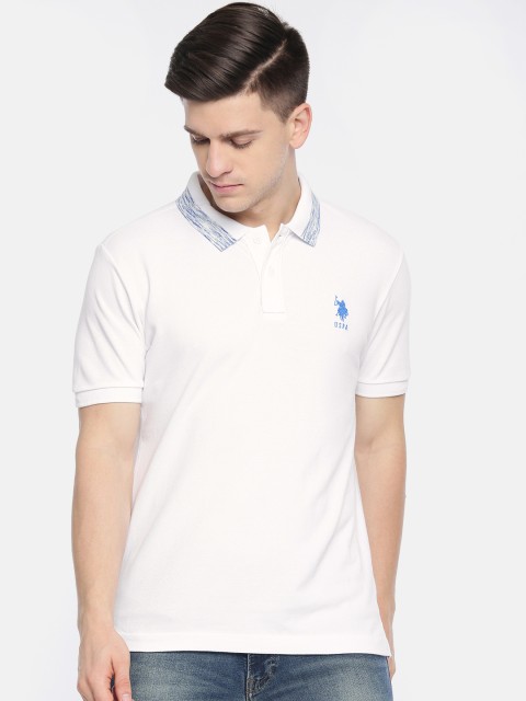 

U.S. Polo Assn. Men White Slim Fit Polo Collar T-shirt, Na