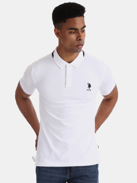 

U.S. Polo Assn. Men White Solid Polo Collar T-shirt