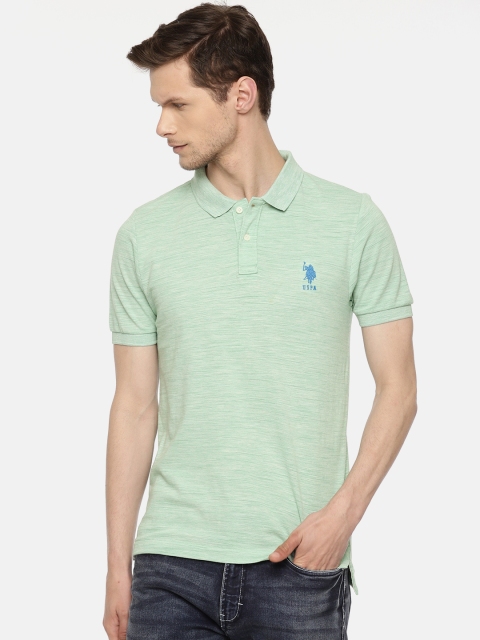 

U.S. Polo Assn. Men Green Solid Slim Fit Polo Collar Pure Cotton T-shirt
