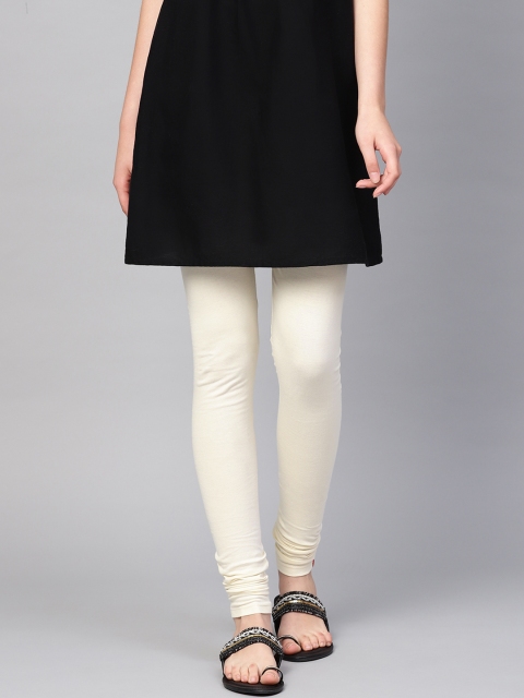 

W Women Off-White Solid Churidar Leggings