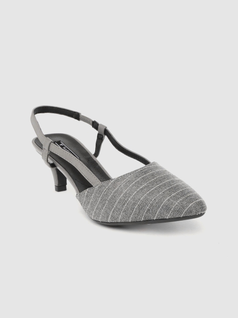 

Van Heusen Woman Women Grey Striped Kitten Heels