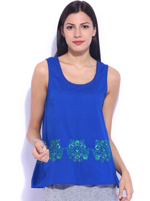 

Tokyo Talkies Blue Embroidered Top
