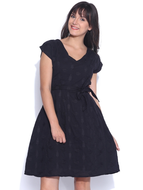 

Tokyo Talkies Black Embroidered Fit & Flare Dress
