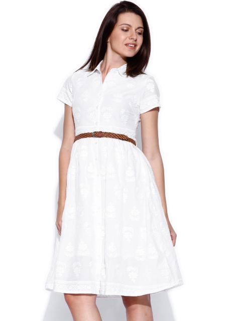 

Tokyo Talkies White Embroidered Shirt Dress