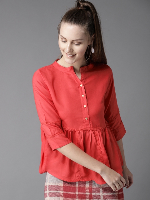 

HERE&NOW Women Coral Orange Solid A-Line Top
