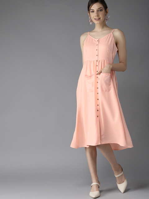 

HERE&NOW Women Peach-Coloured Fit and Flare Dress