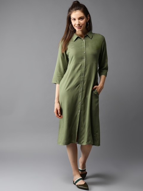 

HERE&NOW Women Olive Green Shirt Dress