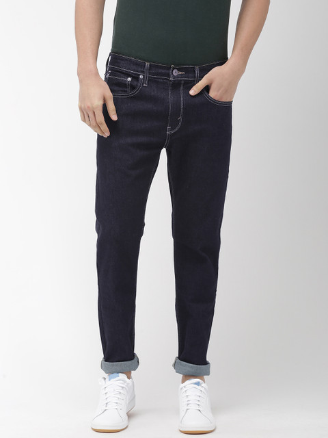 

Denizen From Levis Men Navy Blue 286 Slim Tapered Fit Flex Rinse Low-Rise Clean Look Jeans