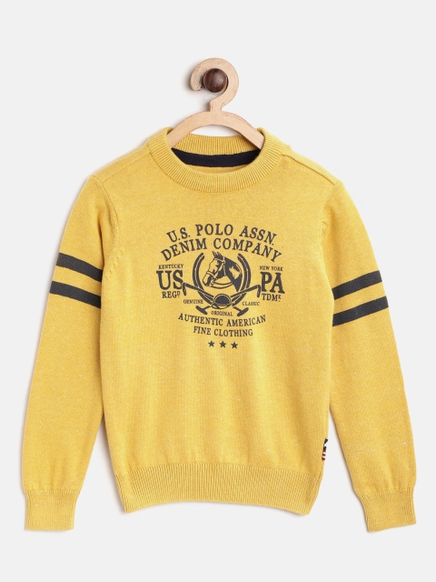 

U.S. Polo Assn. Kids Boys Mustard Yellow Printed Pullover Sweater