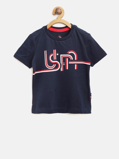 

U.S. Polo Assn. Kids Boys Navy Printed Round Neck T-shirt, Navy blue