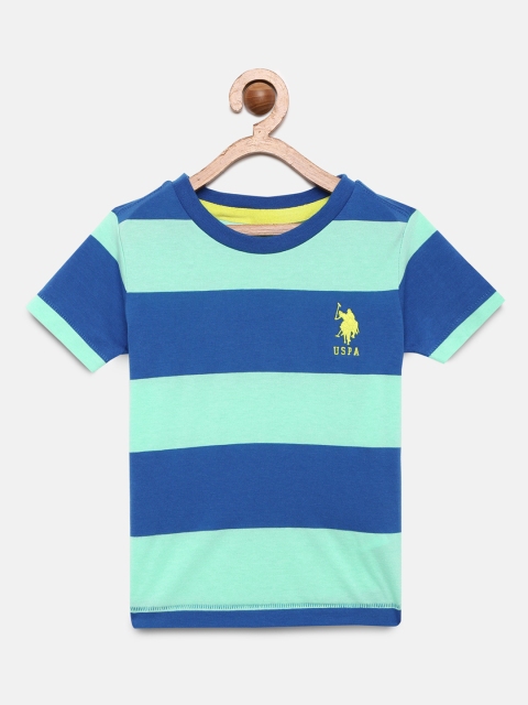 

U.S. Polo Assn. Kids Boys Sea Green Striped Round Neck T-shirt