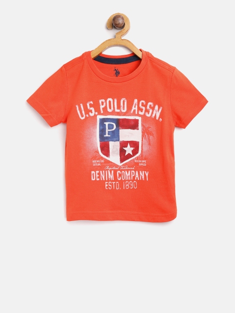 

U.S. Polo Assn. Kids Boys Orange Printed Round Neck Pure Cotton T-shirt