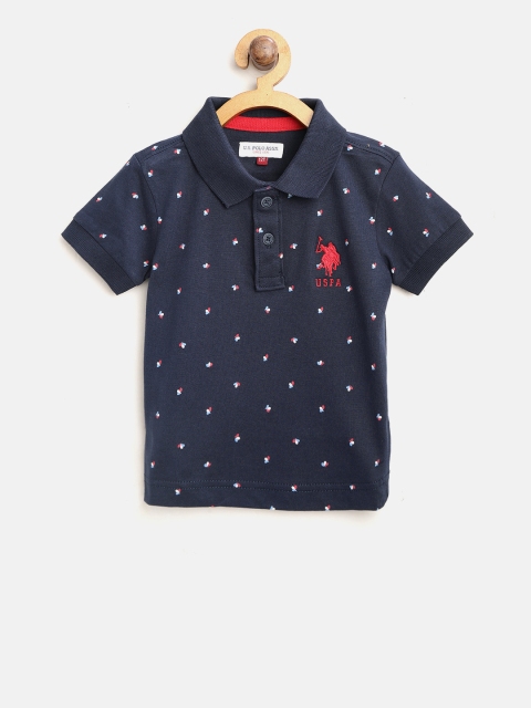 

U.S. Polo Assn. Kids Boys Navy Blue Printed Polo Collar T-shirt