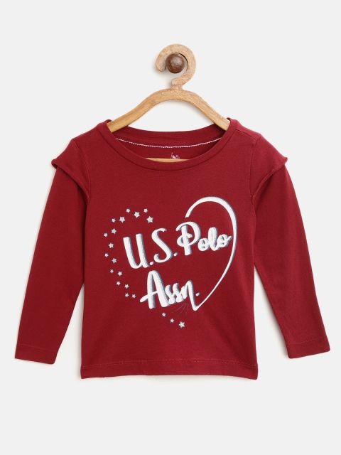 

U.S. Polo Assn. Kids Girls Maroon Printed Round Neck T-shirt