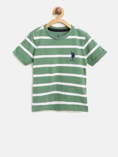 

U.S. Polo Assn. Kids Boys Green & White Striped Round Neck T-shirt