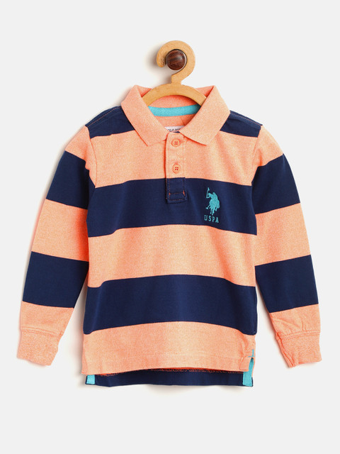 

U.S. Polo Assn. Kids Boys Orange & Navy Striped Polo Collar T-shirt