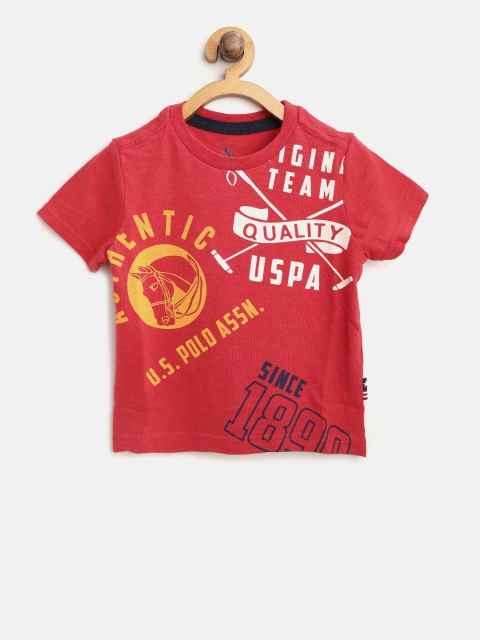 

U.S. Polo Assn. Kids Boys Red Printed Round Neck T-shirt
