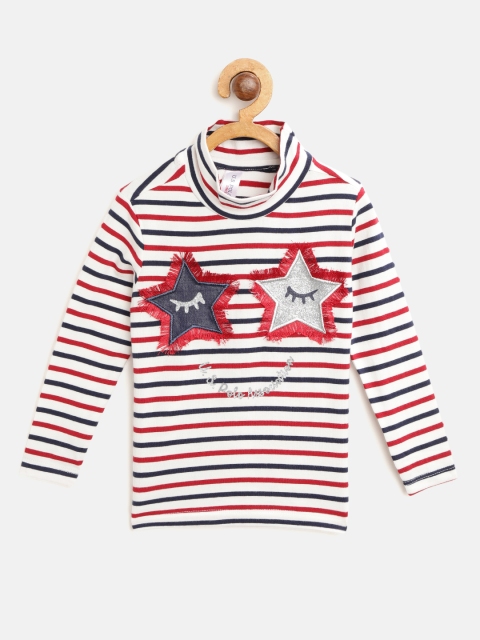 

U.S. Polo Assn. Kids Girls White & Navy Striped High Neck T-shirt