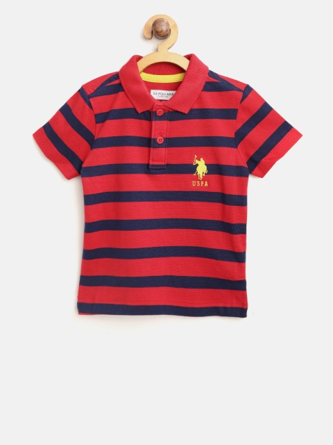 

U.S. Polo Assn. Kids Boys Red & Navy Blue Striped Polo Collar T-shirt